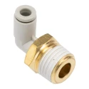 SMC ElectroLess Nickel Plated Brass Pneumatic Fitting, Male Thread R 1/4 in, 4mm Push-in, 90° Elbow KQ2L04-02AS