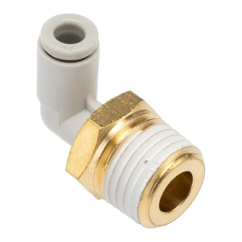 SMC ElectroLess Nickel Plated Brass Pneumatic Fitting, Male Thread R 1/4 in, 4mm Push-in, 90° Elbow KQ2L04-02AS