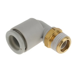 SMC KQ2 Series Brass Pneumatic Fitting Male 8mm Push-in Threaded-to-Tube R1/8 90° KQ2L08-01AS