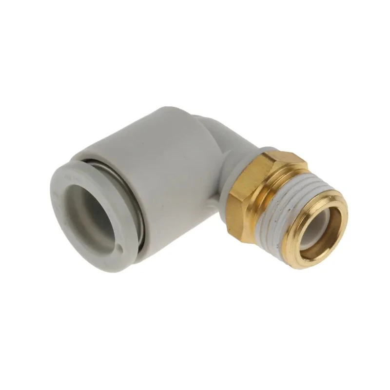 SMC KQ2 Series Brass Pneumatic Fitting Male 8mm Push-in Threaded-to-Tube R1/8 90° KQ2L08-01AS