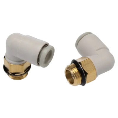 SMC Brass Pneumatic Fitting Male 1/8 in UNF Thread, 6mm Push-in Tube Connection, 90° Angle, Electroless Nickel KQ2L06-U01A