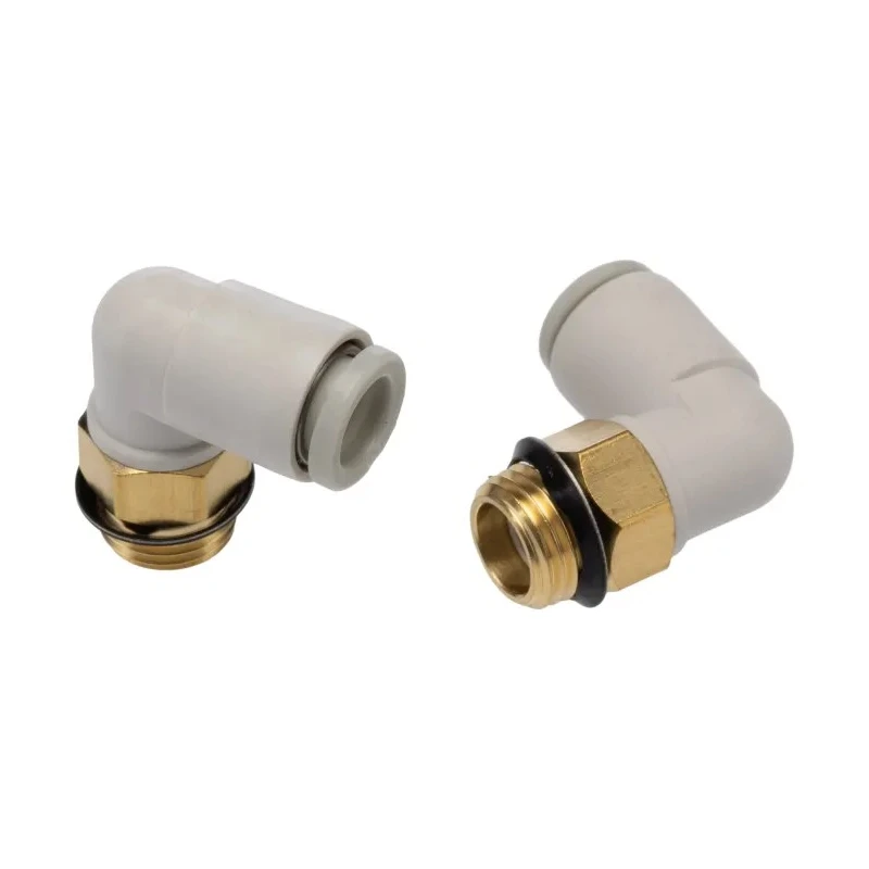 SMC Brass Pneumatic Fitting Male 1/8 in UNF Thread, 6mm Push-in Tube Connection, 90° Angle, Electroless Nickel KQ2L06-U01A