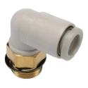 SMC Brass Pneumatic Fitting Male 1/8 in UNF Thread, 6mm Push-in Tube Connection, 90° Angle, Electroless Nickel KQ2L06-U01A