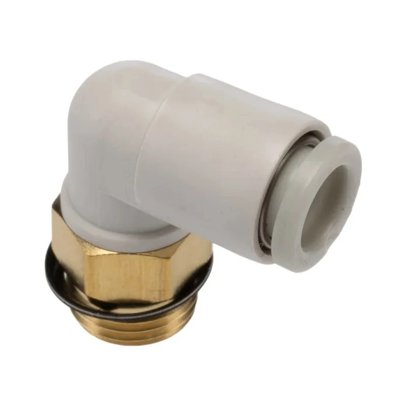 SMC Brass Pneumatic Fitting Male 1/8 in UNF Thread, 6mm Push-in Tube Connection, 90° Angle, Electroless Nickel KQ2L06-U01A