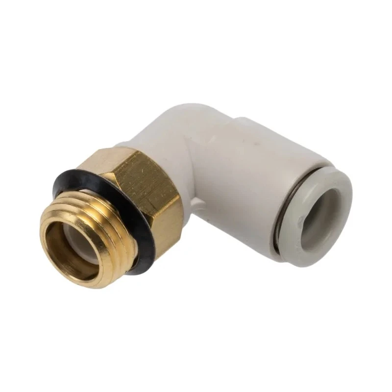 SMC Brass Pneumatic Fitting Male 1/8 in UNF Thread, 6mm Push-in Tube Connection, 90° Angle, Electroless Nickel KQ2L06-U01A