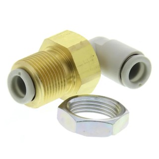 SMC Brass Pneumatic Fitting Male M14 x 1 Thread, 6mm Push-in Tube Connection, 90° Angle, Electroless Nickel KQ2LE06-00A