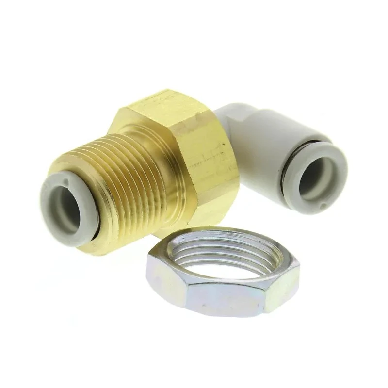 SMC Brass Pneumatic Fitting Male M14 x 1 Thread, 6mm Push-in Tube Connection, 90° Angle, Electroless Nickel KQ2LE06-00A