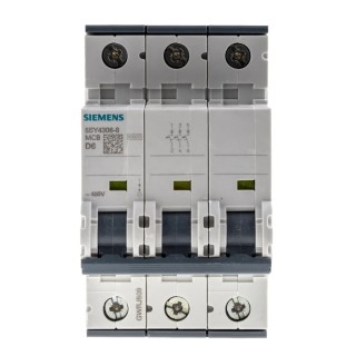 Siemens SENTRON Miniature Circuit Breaker 3-Pole 6A Type D 400V AC 60V DC 10 kA Breaking Capacity 5SY4306-8