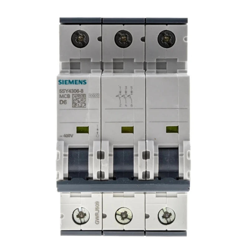 Siemens SENTRON Miniature Circuit Breaker 3-Pole 6A Type D 400V AC 60V DC 10 kA Breaking Capacity 5SY4306-8