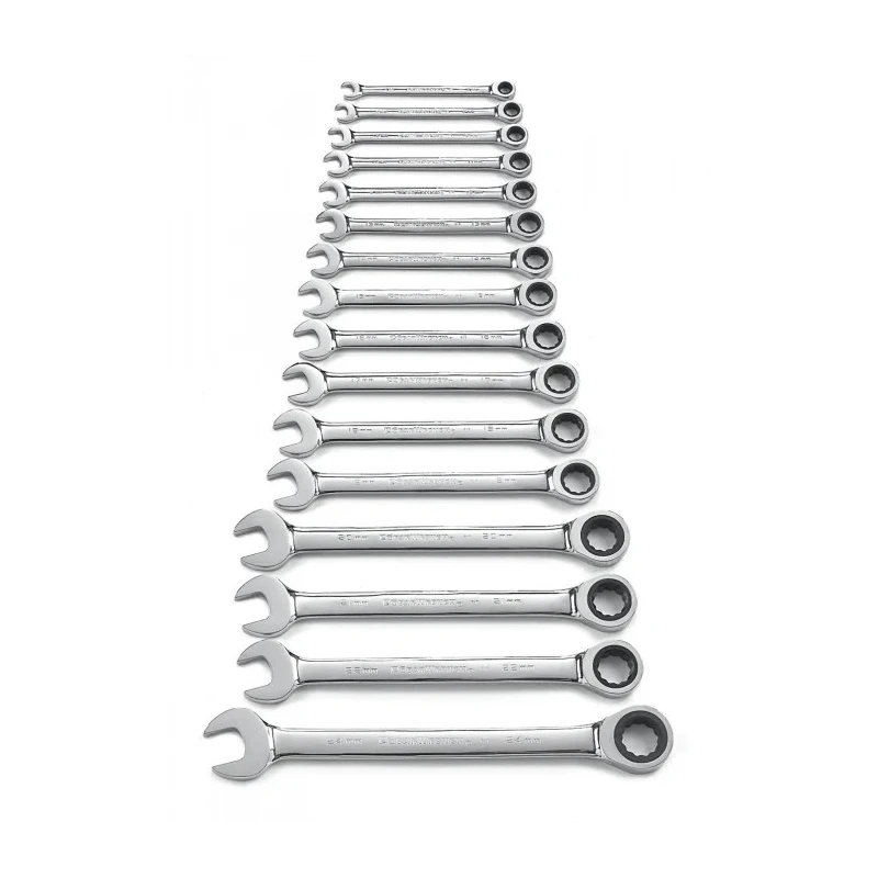 GearWrench 16-Piece Combination Ratchet Spanner Set 8 to 24 mm Alloy Steel 9416
