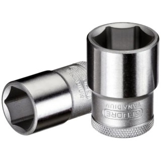 Gedore 1/2 in Drive 17 mm 6 Point Square Socket, Chrome Vanadium Steel, 15mm Overall Length 19 17