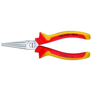 Gedore Round Nose Plier 160mm Overall Serrated Jaw 48mm Chrome Plated Steel VDE Insulated 1000V Approved ESD VDE 8122-160 H