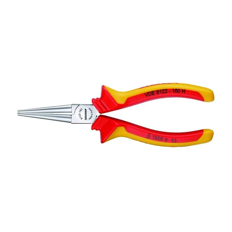 Gedore Round Nose Plier 160mm Overall Serrated Jaw 48mm Chrome Plated Steel VDE Insulated 1000V Approved ESD VDE 8122-160 H