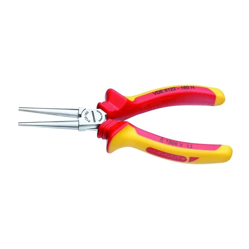 Gedore Round Nose Plier 160mm Overall Serrated Jaw 48mm Chrome Plated Steel VDE Insulated 1000V Approved ESD VDE 8122-160 H