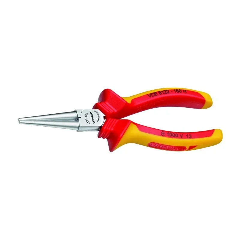 Gedore Round Nose Plier 160mm Overall Serrated Jaw 48mm Chrome Plated Steel VDE Insulated 1000V Approved ESD VDE 8122-160 H