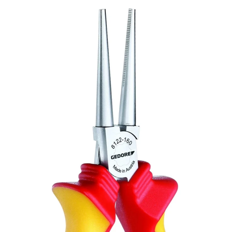 Gedore Round Nose Plier 160mm Overall Serrated Jaw 48mm Chrome Plated Steel VDE Insulated 1000V Approved ESD VDE 8122-160 H