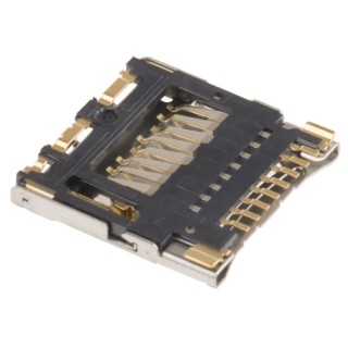Hirose DM3 8 Way Right Angle Hinged MicroSD Memory Card Connector, Surface Mount, Gold Plated Contacts DM3CS-SF
