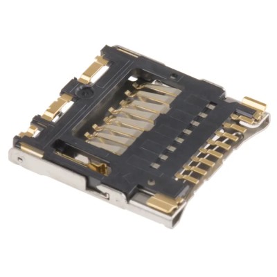 Hirose DM3 8 Way Right Angle Hinged MicroSD Memory Card Connector, Surface Mount, Gold Plated Contacts DM3CS-SF
