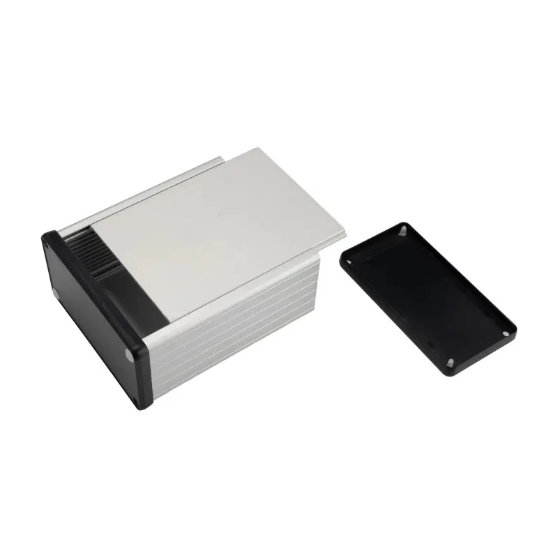 Hammond 1455 Series Aluminium Enclosure IP54 Silver Black Lid 53 mm x 120 mm x 103 mm 1455N1202