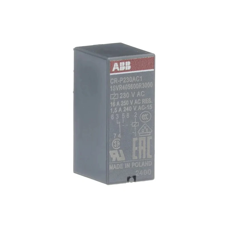 ABB Direct Interface Relay 230V AC Coil Voltage 16A Switching Current SPDT Contact Configuration 1SVR405600R3000 CR-P230AC1