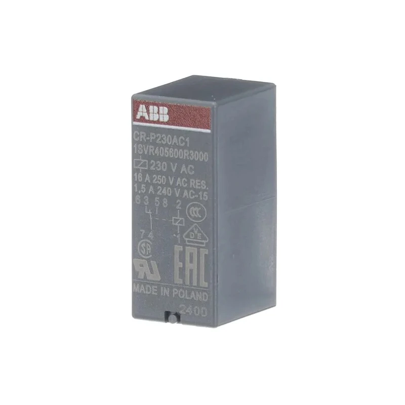 ABB Direct Interface Relay 230V AC Coil Voltage 16A Switching Current SPDT Contact Configuration 1SVR405600R3000 CR-P230AC1