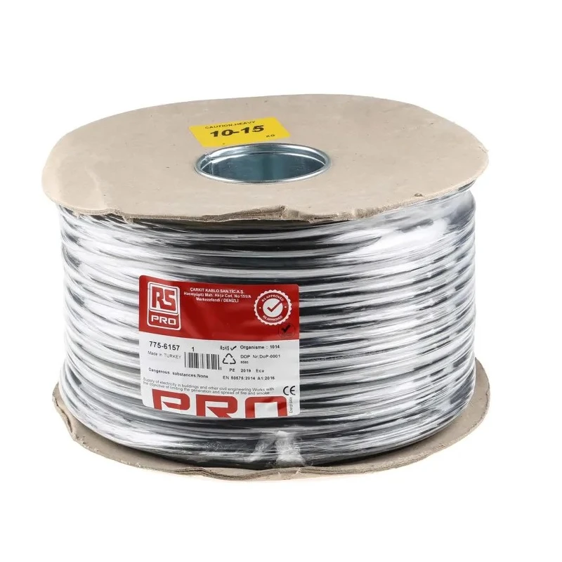 RS PRO 4 Core Power Cable 1.5mm² Black PVC Jacket 70°C 100m 300, 500V 775-6157