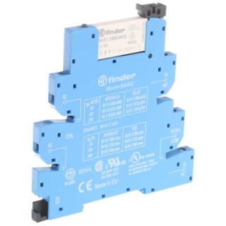 Finder 39 Series Electromechanical Interface Relay, DIN Rail Mount, 6V AC/DC Dual Coil, SPDT Contact 39.11.0.006.0060