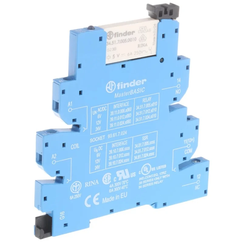 Finder 39 Series Electromechanical Interface Relay, DIN Rail Mount, 6V AC/DC Dual Coil, SPDT Contact 39.11.0.006.0060