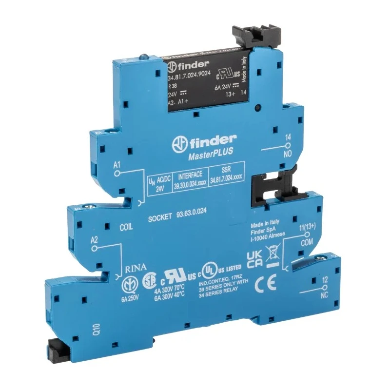 Finder Solid State Interface Relay 400V AC DIN Rail Screw Mount 6A Load Current 26.4V AC/DC Control Voltage 39.30.0.024.9024