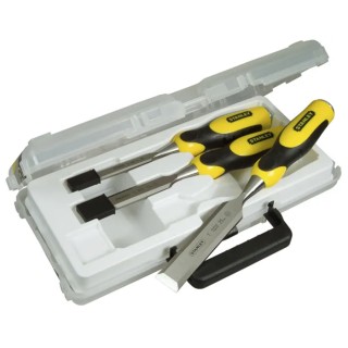 Stanley 3 Piece Carbon Steel Wood Chisel Set Forged Chrome-Carbon Blades Soft-Grip CAB Handle 2-16-883