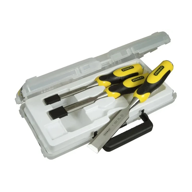 Stanley 3 Piece Carbon Steel Wood Chisel Set Forged Chrome-Carbon Blades Soft-Grip CAB Handle 2-16-883