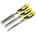 Stanley 3 Piece Carbon Steel Wood Chisel Set Forged Chrome-Carbon Blades Soft-Grip CAB Handle 2-16-883