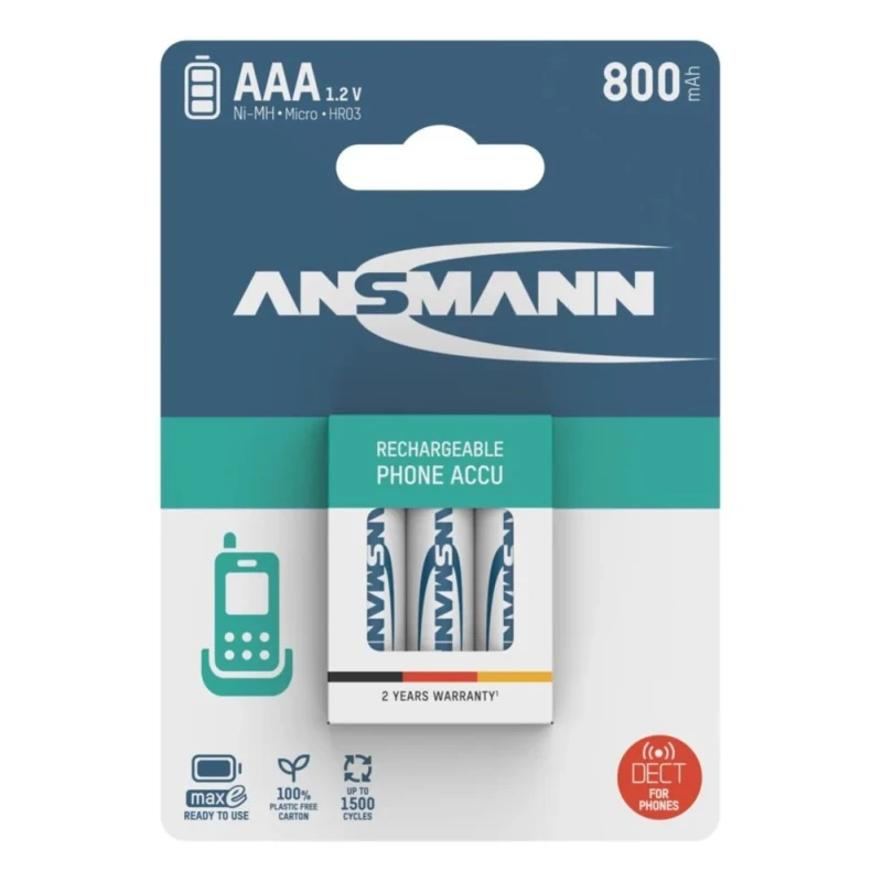 Ansmann Rechargeable Nickel Metal Hydride AAA Battery 1.2 V 800 mAh 5030142