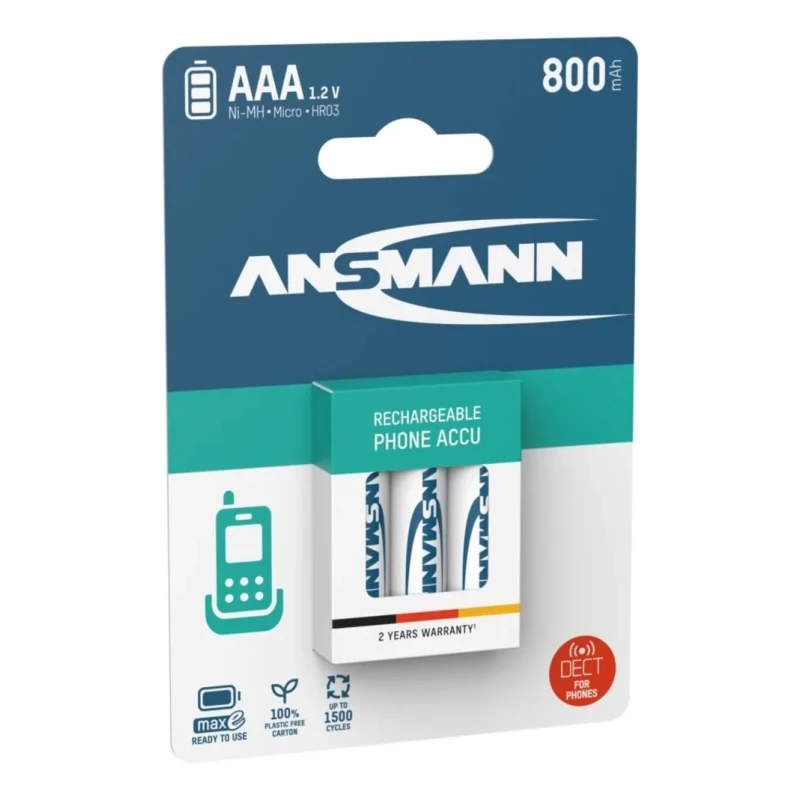 Ansmann Rechargeable Nickel Metal Hydride AAA Battery 1.2 V 800 mAh 5030142