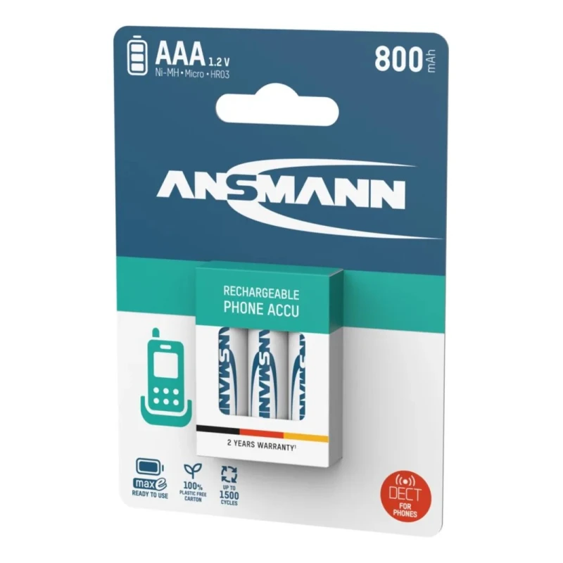 Ansmann Rechargeable Nickel Metal Hydride AAA Battery 1.2 V 800 mAh 5030142