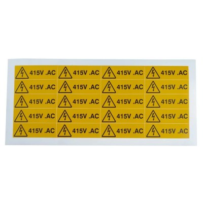 RS PRO Black Yellow Vinyl Safety Label 415V AC Text 20 mm x 60 mm 776-0942