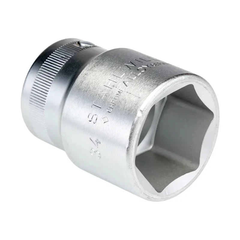 STAHLWILLE 3/4 in Drive 34 mm 6 Point Square Socket, Chrome Finish, 60mm Overall Length 05010034
