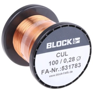 Block 0.28 mm OD Enamelled Copper Wire 0.06 mm² Cross Section 175 m Reel CUL 100/0,28