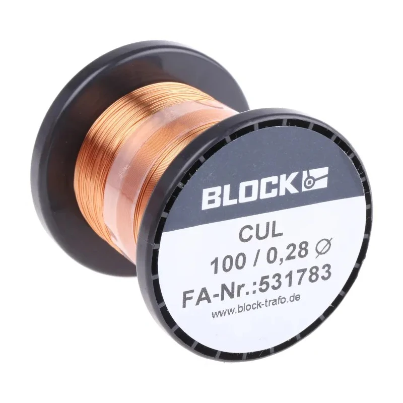 Block 0.28 mm OD Enamelled Copper Wire 0.06 mm² Cross Section 175 m Reel CUL 100/0,28