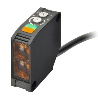 Omron Diffuse Photoelectric Sensor, Block Sensor, 300 mm Detection Range, Relay Output, Red LED, IP64, Wire E3JK-DR12 2M