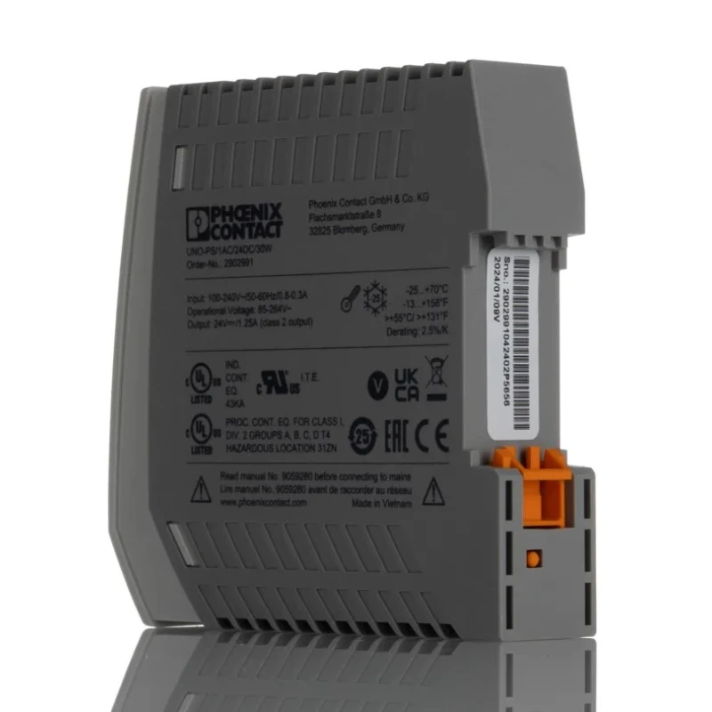Phoenix Contact UNO POWER Switched Mode DIN Rail Power Supply 264V AC Input 24V DC, 1.25 A Output, 30W 2902991