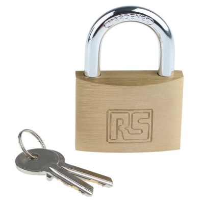 RS PRO Key Brass Padlock, 7 mm Shackle Diameter, 24 mm Shackle Length, 50 mm Body, Brass Material 781-6007