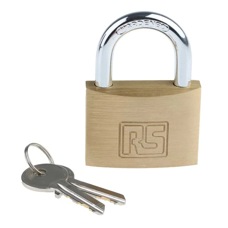 RS PRO Key Brass Padlock, 7 mm Shackle Diameter, 24 mm Shackle Length, 50 mm Body, Brass Material 781-6007