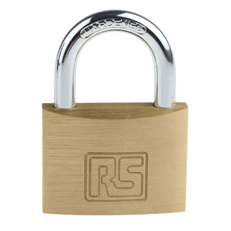 RS PRO Key Brass Padlock, 7 mm Shackle Diameter, 24 mm Shackle Length, 50 mm Body, Brass Material 781-6007