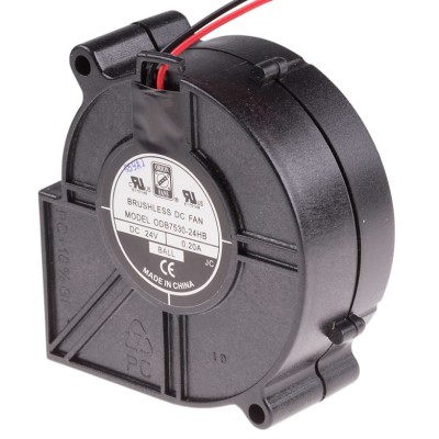 RS PRO Centrifugal Blower Fan 75 x 75 x 30 mm, 24V DC, 10 CFM, Brushless Ball Bearing, 3000 RPM 787-4013
