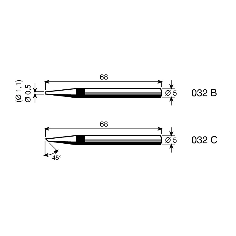 Ersa 1.1 mm Conical 68 mm Durable Soldering Iron Tip for Use with ERSA 30S 032BD/SB