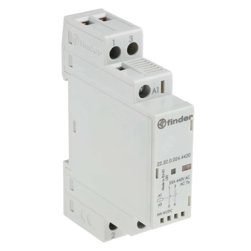 Finder 2-Pole Contactor with 24V AC/DC Coil, 25A Contact Current, 2.2W Power Rating, 1 NO/1 NC 22.32.0.024.4520