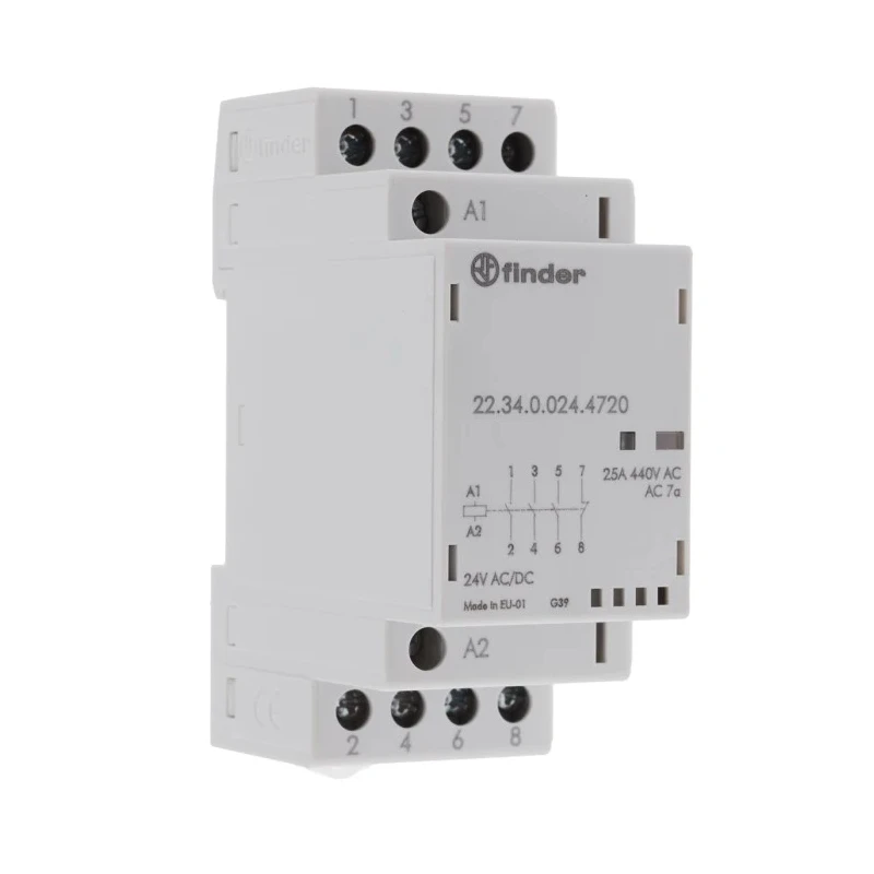 Finder 22 Contactor, 24V AC/DC Coil, 4-Pole, 25 A Contact Current, 2 NO Auxiliary Contacts, 440V 22.34.0.024.4720