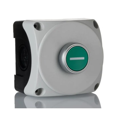 Lovato Electric Spring Return Control Station Switch SPST Green Polycarbonate Push Button I Marking 22mm Cutout S1P10