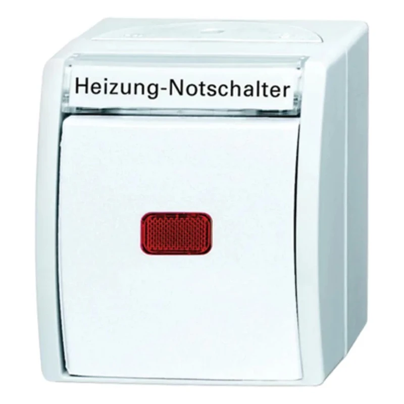 Busch Jaeger - ABB 2 Way Retractive Light Switch 1 Gang, Surface Mount, IP44, 10A, 25V, Neon Illumination 2601/6 SKWNH-54